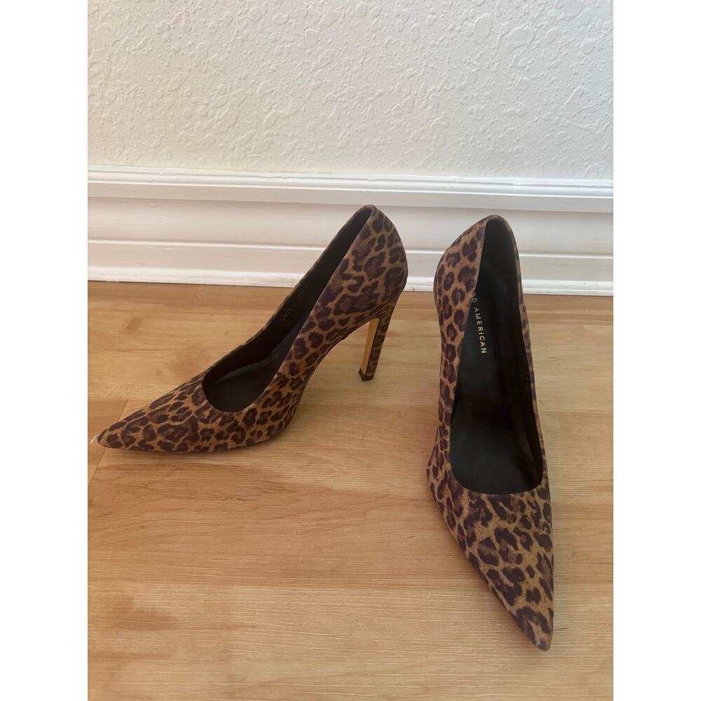 Good American $125 Tan & Brown Leopard Print Pointed Toe Pumps Heel Shoe Sz 9 - Picture 3 of 11